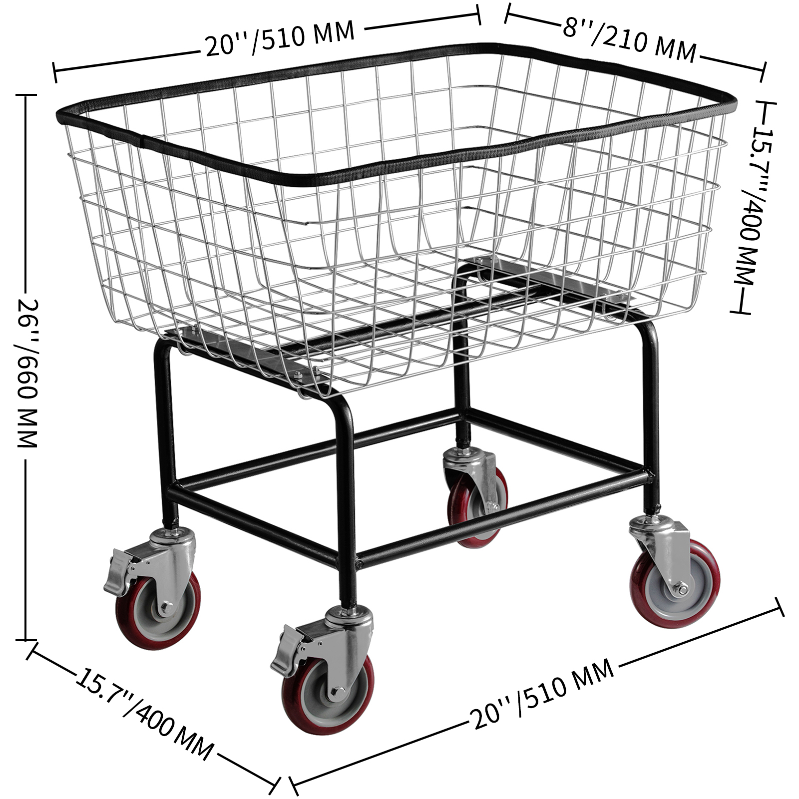VEVORbrand Steel Rolling Laundry Cart 2.2 Bushel, Wire Laundry Basket with Wheels, Steel Frame with Galvanized Finish, 5" Casters, Wire Cart for Laundry - image 2 of 9