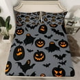thumbnail image 7 of Manfei Horror Pumpkin Child Twin Sheet Sets, Gothic Bat Ghost Print Twin Fitted Sheet, Sugar Halloween Flat Sheet, Lightweight Room Decor, 3-Piece, 7 of 7