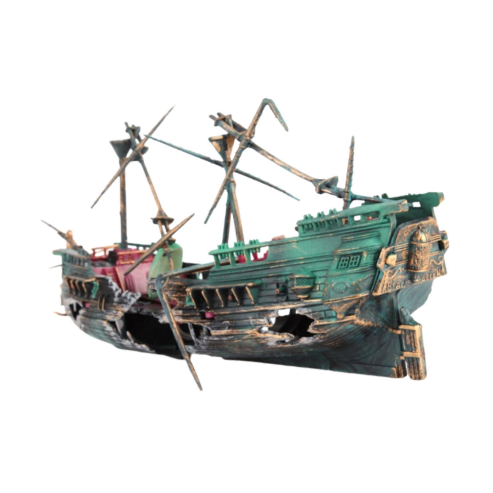 Bothyi Tank Ornament,Shipwreck Decoration,Resin Sunken Ship,Creative Treasure Chest,Aquarium Ornament for Freshwater Golden