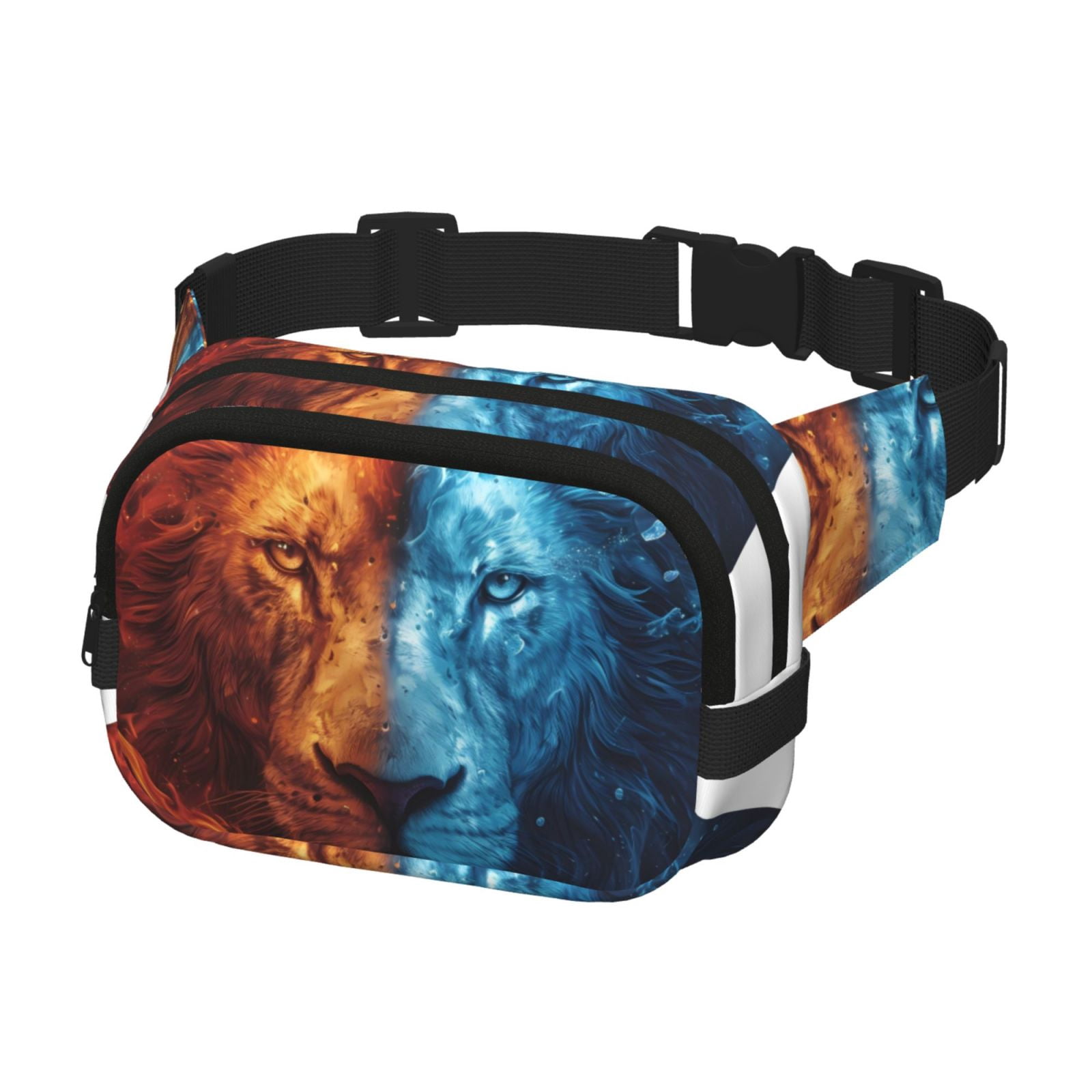 Kuqiui Red And Blue Fire Lion Print Fanny Packs for Women Cross Body Waist Bag Fashionable Fanny Pack Designer Workout Hiking Waist Pack Running Travel Gym