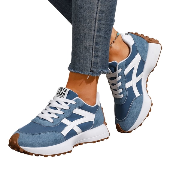 Thick Sole Sneakers for Women Fashion Suede Lace Up Gum Sole Comfortable Walking Shoes Casual Retro Outdoor Athletic Sneakers for All Seasons