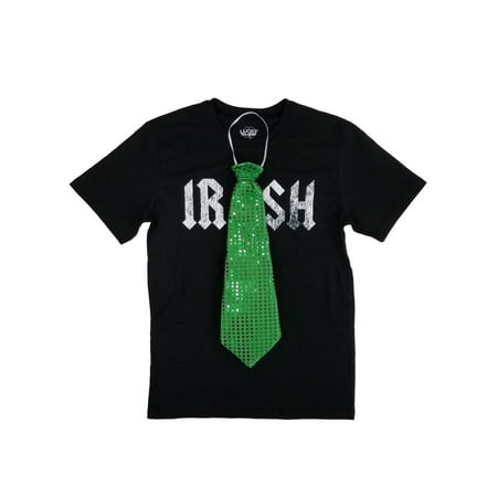 St. Patrick's Day Mens Black Irish Graphic T-Shirt & Sequin Tie Party