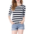 thumbnail image 2 of INSPIRE CHIC T-Shirt pour Femme Fête des Mères Non Doublé Col Rond Manches au Coude Coupe Ajustée Décontracté m Blanc Bleu Foncé, 2 of 8