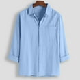 thumbnail image 5 of LYXSSBYX Mens Dress Shirts Long Sleeve Solid Cotton And Linen Lapel Tie Pocket Long Sleeve Button Shirt, 5 of 9