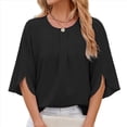 thumbnail image 2 of Blusa Informal de para Mujer, con Mangas 1/2 con Volantes, Cuello Redondo, Corte Holgado, Color Negro, Talla S, 2 of 10