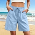 thumbnail image 3 of Nmnitkp Shorts for Women High Waisted Linen-Look Drawstring Shorts, Elastic Waist Casual Summer Shorts, Loose Fit Solid Color with Pockets for Daily & Beach Wear Light Blue,M, 3 of 6