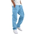 thumbnail image 2 of Jovrlynd Men's Cargo Sweatpants Drawstring Elastic Waist Straight Relaxed Fit Athletic Hiking Pants Plus Size Casual Cargos, M-3XL, 2 of 8