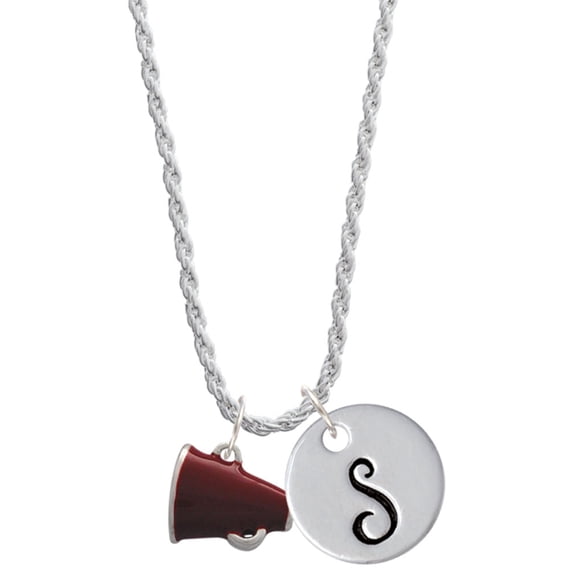 Delight Jewelry Silvertone Small Maroon Megaphone Silvertone Script Initial Disc - S - Charm Necklace, 20"+3"