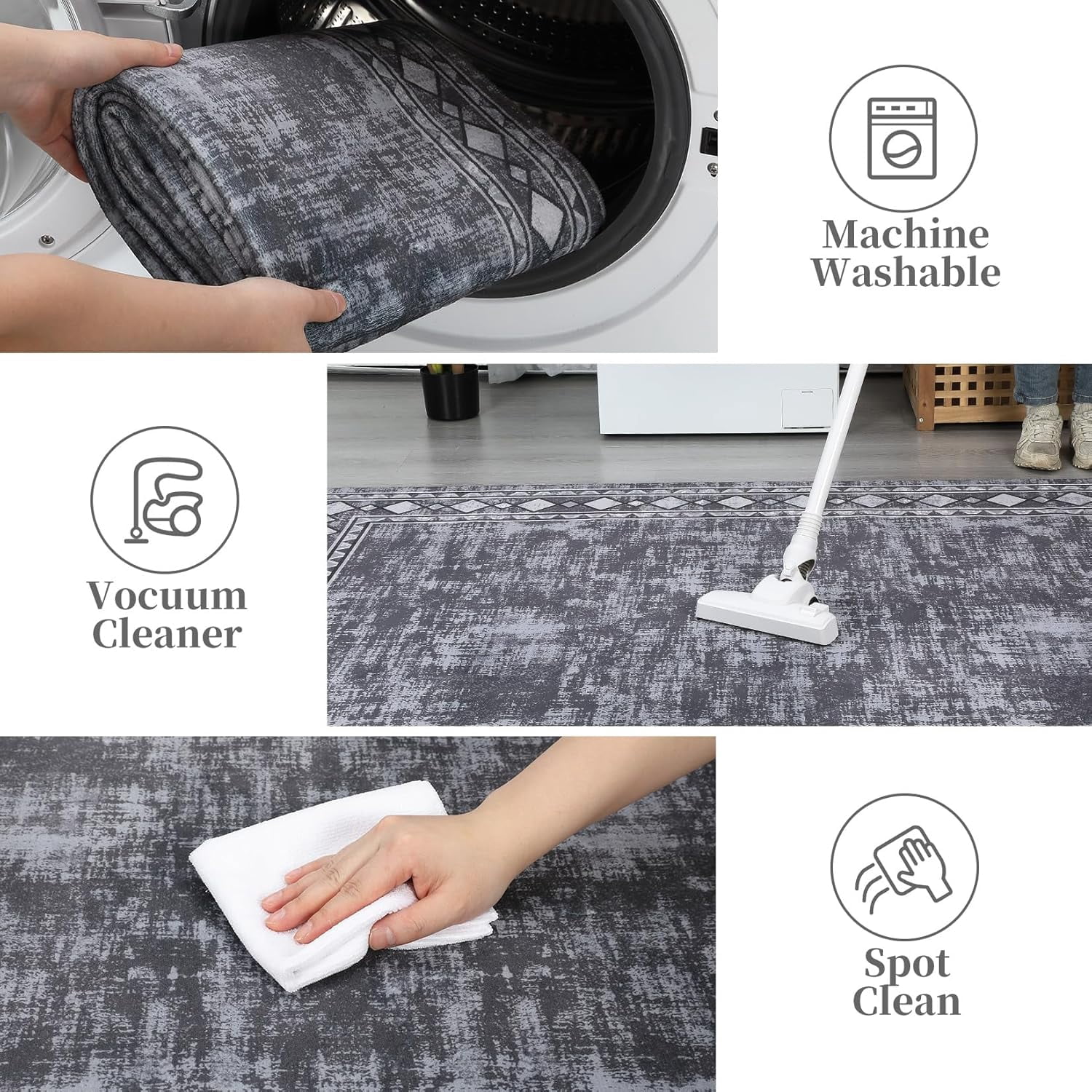 Runner for Hallway 2x6 Washable Kitchen Rug Non Slip Vintage Farmhouse Soft Grey Low Pile for Living Room Bedroom Decor Nursery