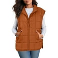 thumbnail image 3 of Womens Puffer Vest Sleeveless Zip Up Turn Down Collar Coat with Pockets Outerwear(Orange S), 3 of 7