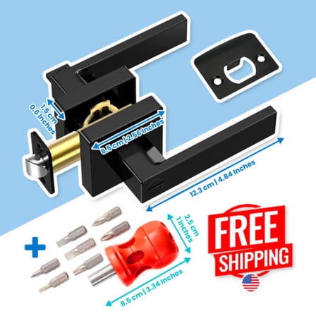 Keyless Matte Black Reversible Door for Interior Handles Privacy square Door Levers, Heavy Duty Bed / Bath