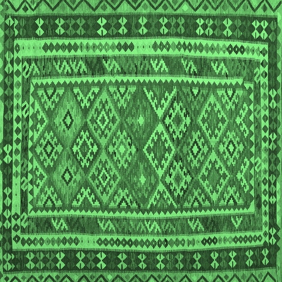 Ahgly Company Indoor Square Southwestern Emerald Green Country Area Rugs, 4' Square
