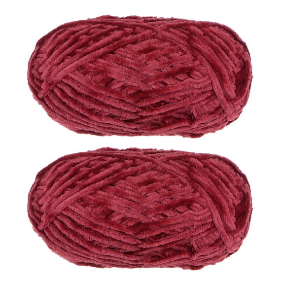 Uxcell 2Pcs Velvet Yarn Chenille Yarn 2x100g/7.1oz 174 Yards Total Length Super Bulky Polyester Soft Blanket Yarn Dark Red