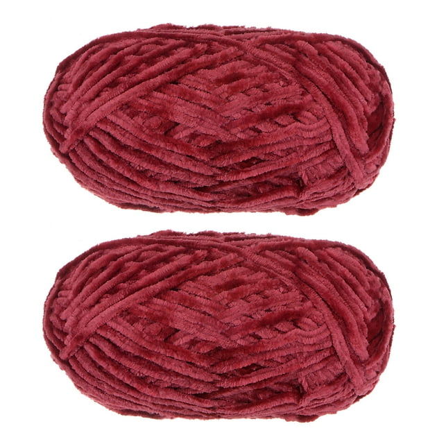 Unique Bargains 2 Pelotes Fil Velours Fil Chenille 87,49 Verges Polyester Fil Doux pour Couverture 2 Pcs Rouge Foncé