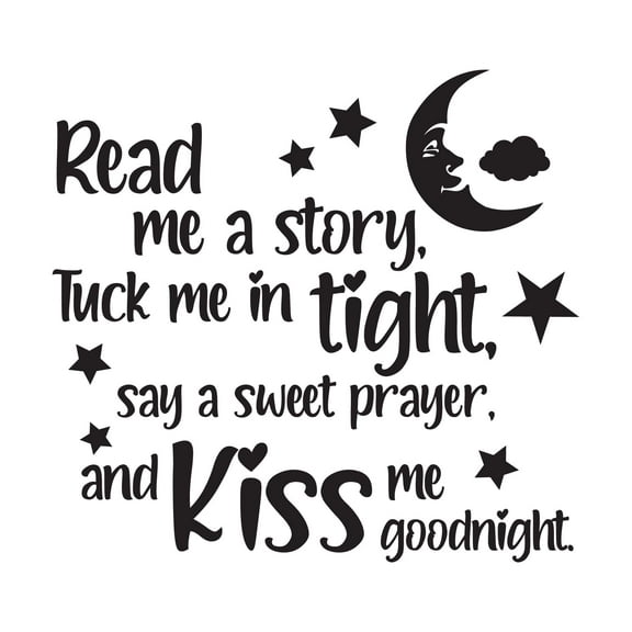 Kiss Me Goodnight Read Me A Story Sweet Dreams Quote Vinyl Decal Wall Art Sticker Designs Vinyl Stickers For Home House Walls Rooms Windows Bedroom Decoration Size (12x12 inch)