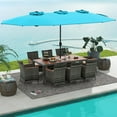 thumbnail image 3 of Costway 10 Pieces Patio Wicker Dining Set with Double-Sided Patio Umbrella 8 Armchairs Turquoise, 3 of 10