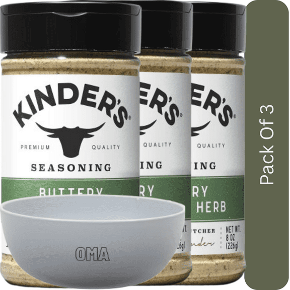 Kinder's Buttery Garlic & Herb Seasoning, Gourmet Flavor Mix, 8 oz. With White Bowl By OMA
