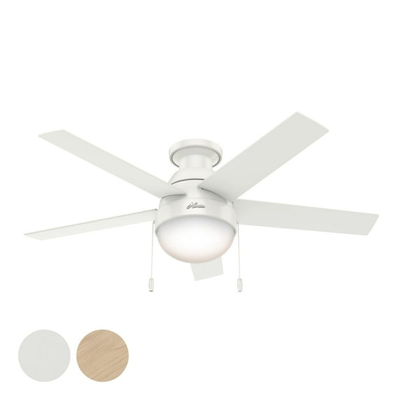Restored Hunter Fan 46 inch Contemporary Fresh White Indoor Ceiling Fan with Light Kit and Pull Chain (Refurbished)