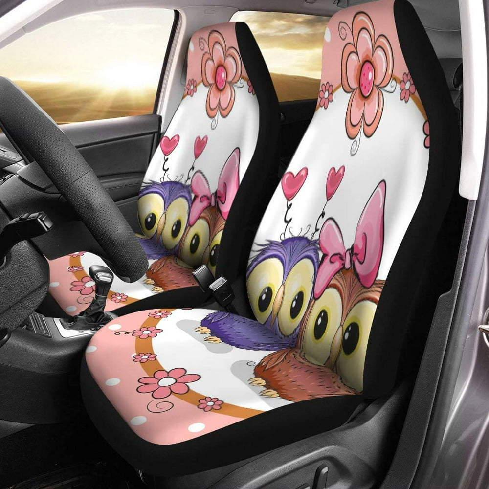 KXMDXA Set of 2 Car Seat Covers Pink Two Cute Cartoon Owls Baby