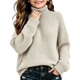 thumbnail image 4 of Girls Turtleneck Sweaters Pullover Kids Toddlers Cable Knit Warm Long Sleeve Winter Top, Sizes 11-16 Years Grey, Size 180, 4 of 5