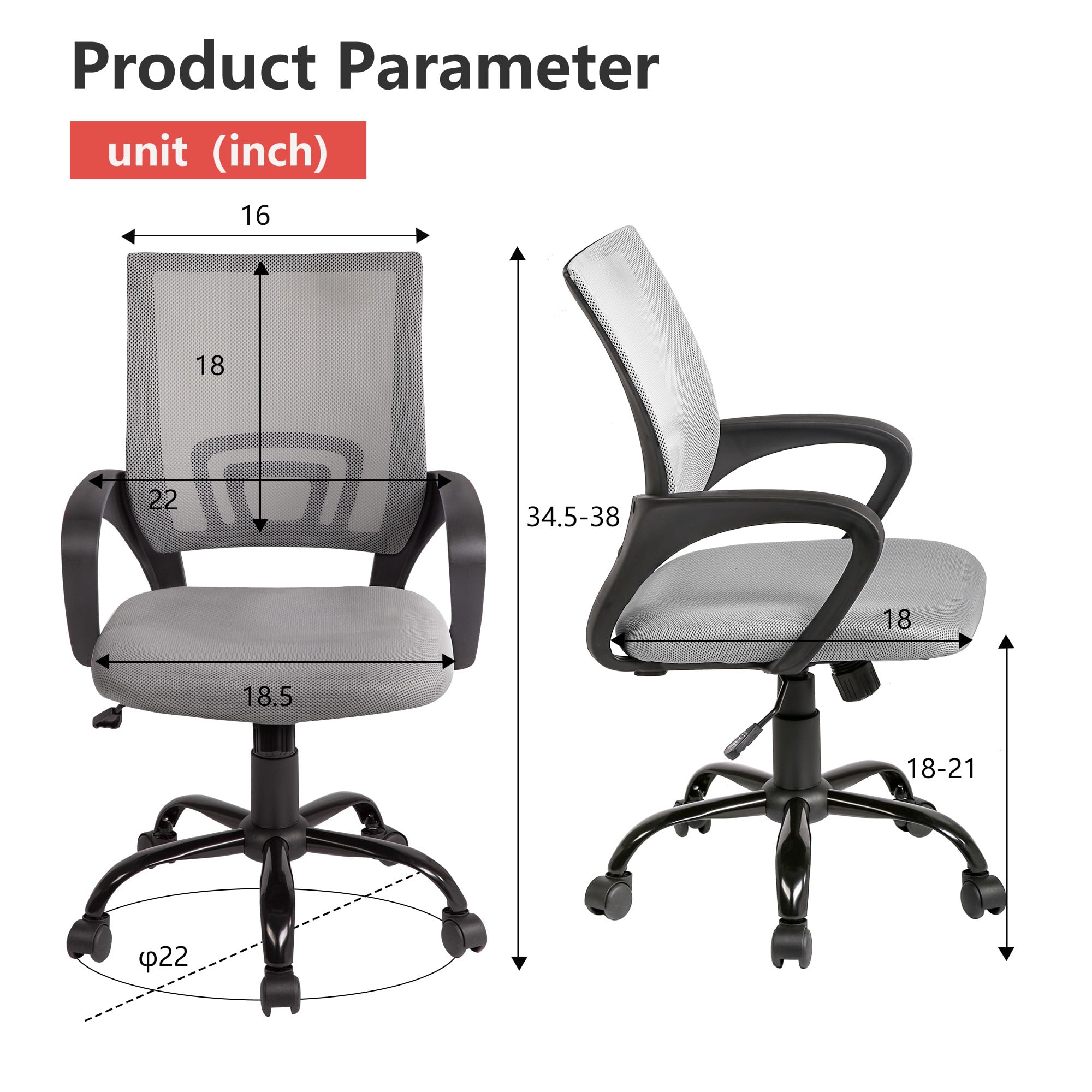 PayLessHere Ergonomic Chair , Adjustable Home Office Chair , Lumbar Support ,Swivel Rolling , Grey