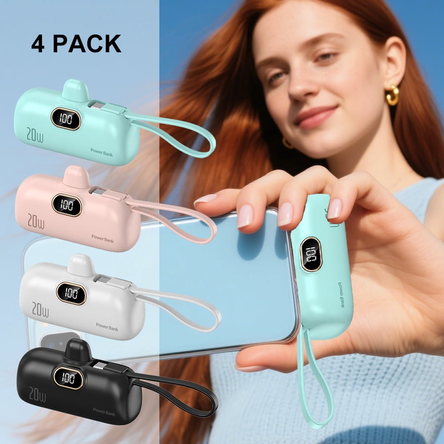 Ya Yatech 5000mAh Portable Power Bank, PD Fast Charging with LED Display, Built-in Type-C Plug Compatible with iOS and Android Phones