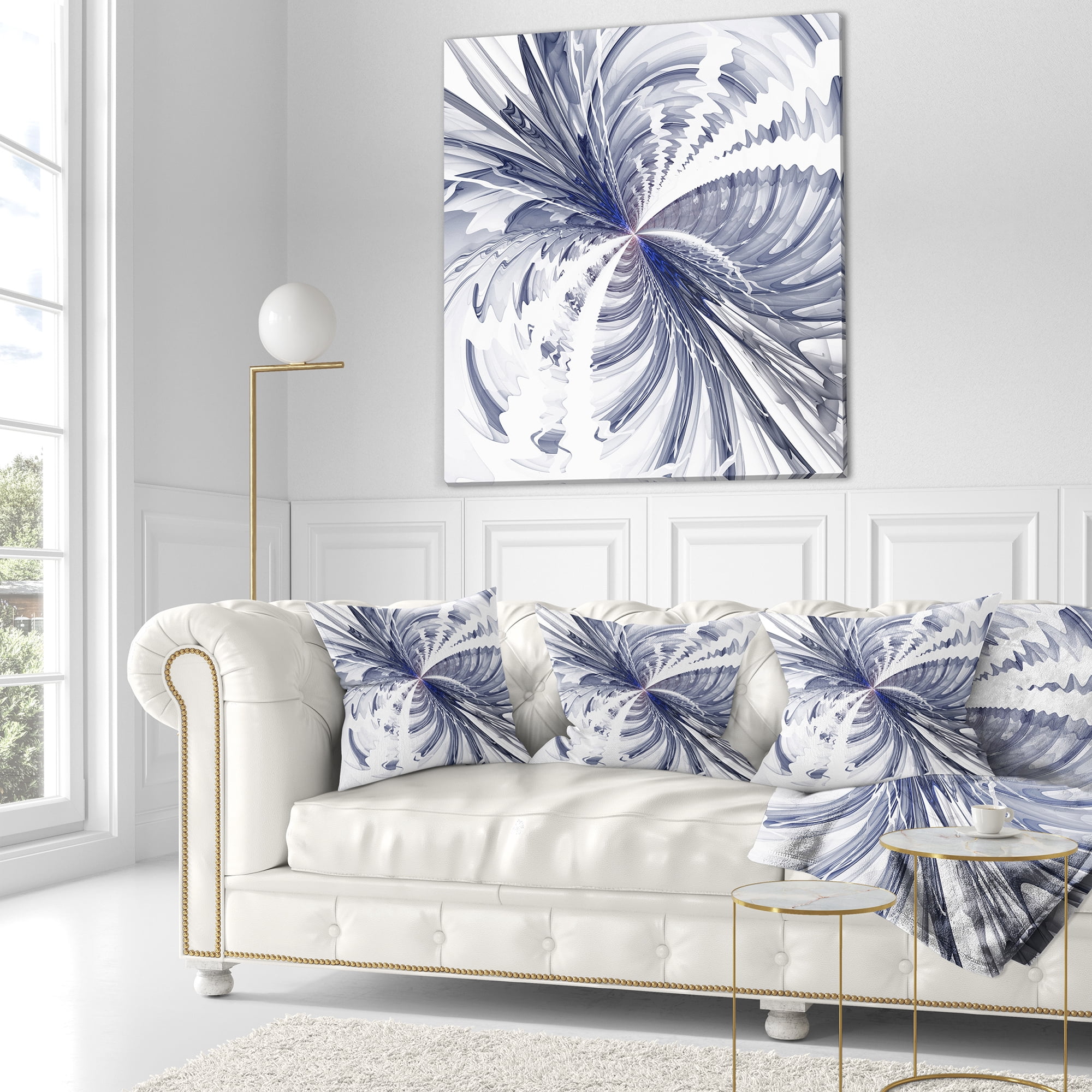 Designart 16" x 16" Contemporary and Modern Black Fractal and Flower Polyester Throw Pillow