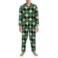 thumbnail image 3 of Fotbe Green Squares Pijama de Hombre con Estampado de Manga Larga, Conjunto de 2 Piezas, Ropa de Dormir Suave y Cómoda con Bolsillos-Small, 3 of 7