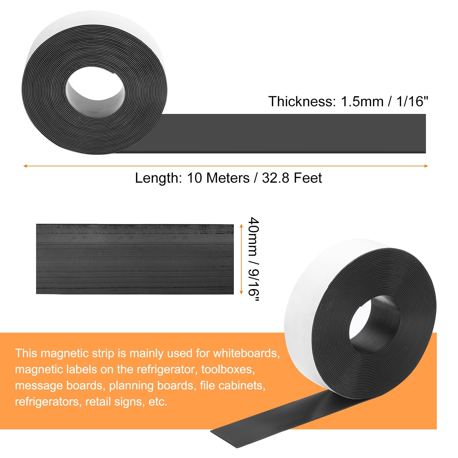 Uxcell Magnetic Strip 32.8 Feet x 1 9/16" Width x 1/16" Thick Magnetic Tape Labels Stickers