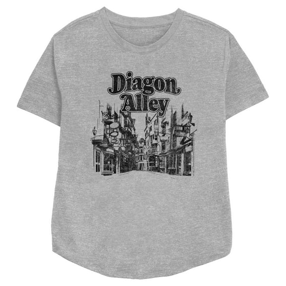 Women's Harry Potter Distressed Diagon Alley Sketch  Graphic Tee Athletic Heather Large