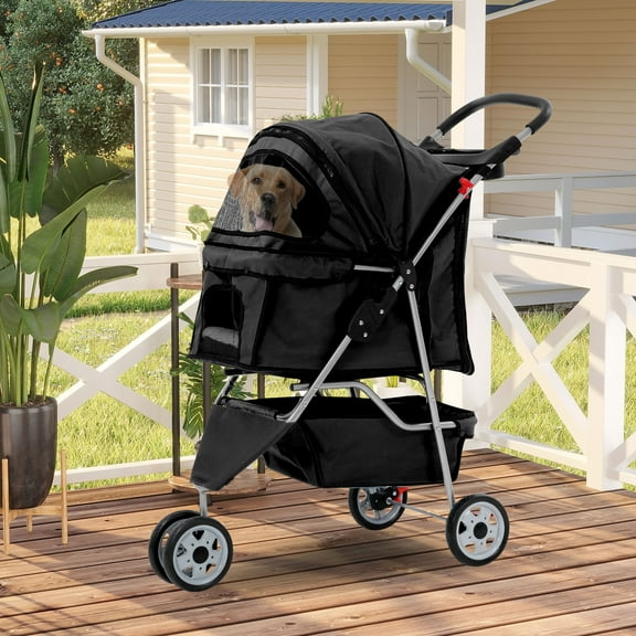 CL.HPAHKL Dog Stroller, 3 Wheels Foaldable Cat Stroller Dog Cat Cage Jogger Stroller for Medium Small Dogs Cats, Pet Stroller with Storage Basket and Cup Holder Portable Lightweight for Travel