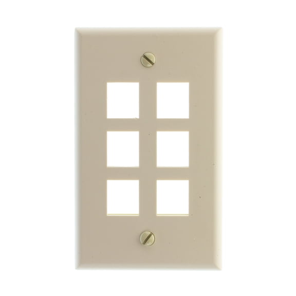 Leviton 41080-6IP QuickPort Wallplate, Single Gang, 6-Port, Ivory