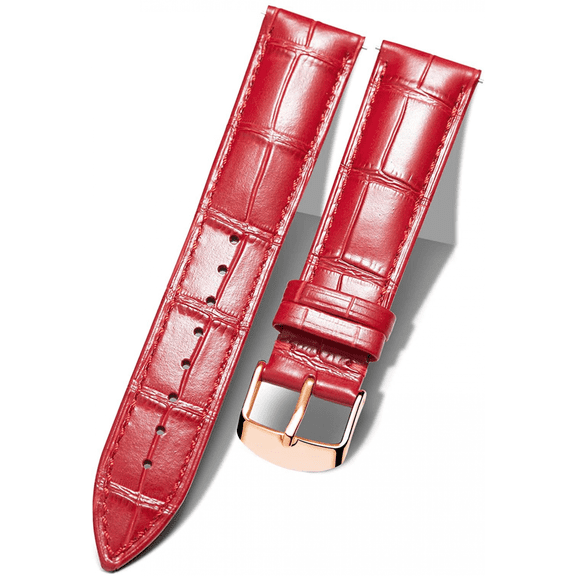 XIHAMA Genuine Leather Replacement Watch Band Multicolor Waterproof for Men Women, GR-Red (15mm)