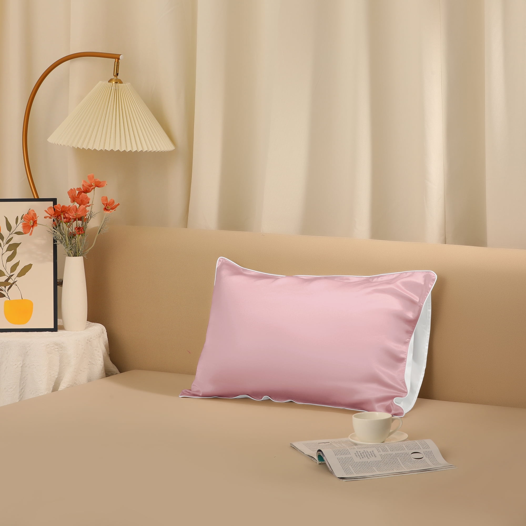 REGALWOVEN Silk Pillowcase Soft Queen Silk Pillow Cover with Envelope Closure Pink Queen(20'x30')