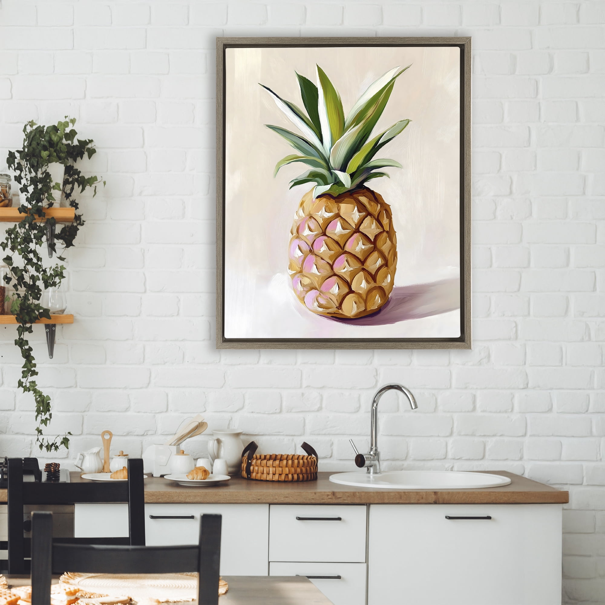 Stupell Industries Pastel Pineapple Tropical Fruit Brown Framed Floater Canvas Wall Art, design by The Prints Vibe