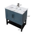 thumbnail image 3 of 32" Blue Bathroom Vanity with Ceramic Sink and Hot and Cold Faucet, Freestanding Cabinet with Two Storage Doors and Open Iron Shelf, Modern Floor Standing Design, 3 of 9