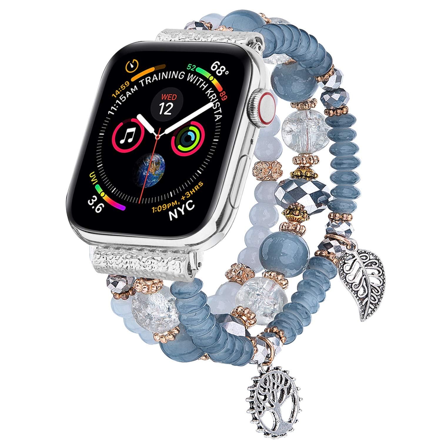 V-Moro Beaded Bracelets Apple Watch Band 38-41mm Series Women Fashion Handmade Elastic Stretch Strap Gray