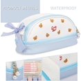 thumbnail image 3 of Large Pencil Pouch for Student, Portable Cute Stationery Bag for Teen Girls, Kawaii Big Capacity Pen Case for Office, Aesthetic School Supply, College, Art Marker Pen Organizer ( White/Blue), 3 of 5