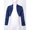 thumbnail image 3 of YEAHDOR Kids Girls Long Sleeves Bolero 3D Applique Flower Girl Dress Coat Fully Liner Cardigan Wedding Shrug Navy Blue-A 10, 3 of 7