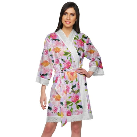 

Moomaya Cotton Printed Robe For Women Kimono Getting Ready Bridesmaid Lace Robes