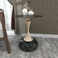 thumbnail image 2 of LeisureMod Wide Side Table with Black Stainless Steel Top Round Accent Table and Pedestal Base Modern End Table for Home, Living Room Savoy Series in Stone Black, 2 of 11