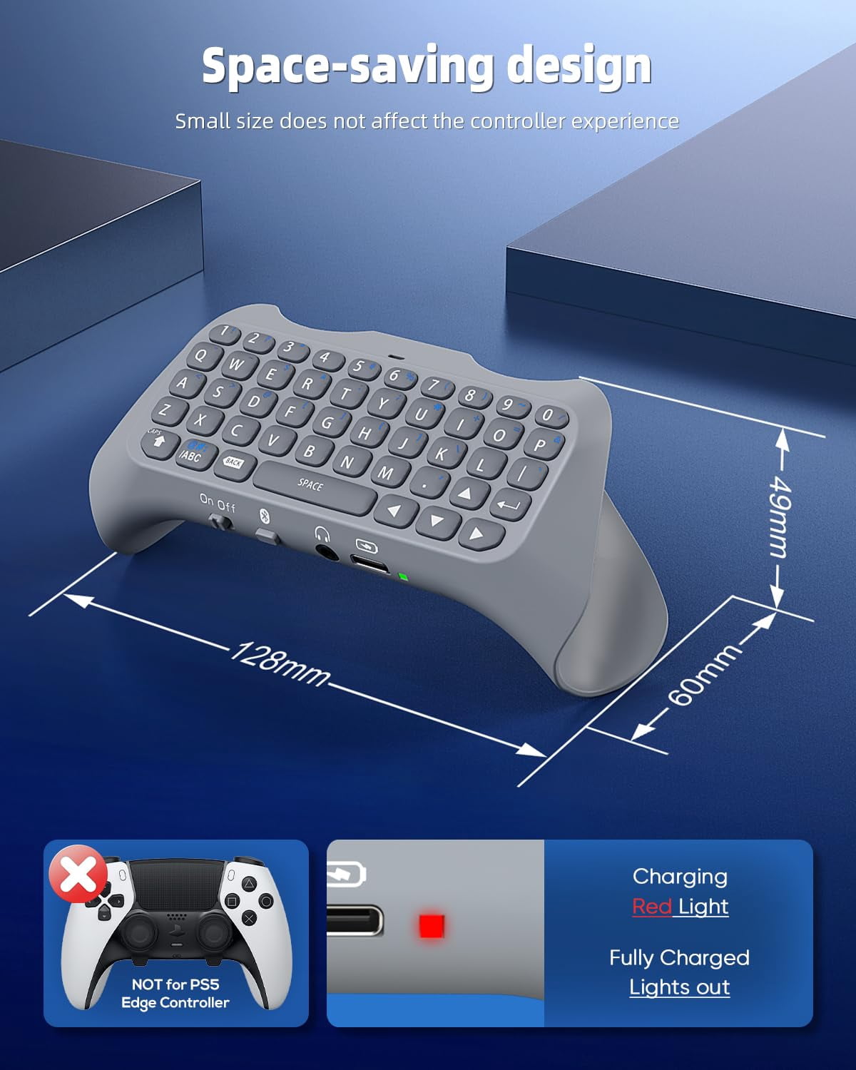 Bluetooth 3.0 Wireless Controller Keyboard for PS5/PS5 Pro,Mini Portable Gamepad Chatpad with Built-in Speaker&3.5MM Audio Jack, Voice Chat Board for Messaging&Gaming Live Chat,Grey