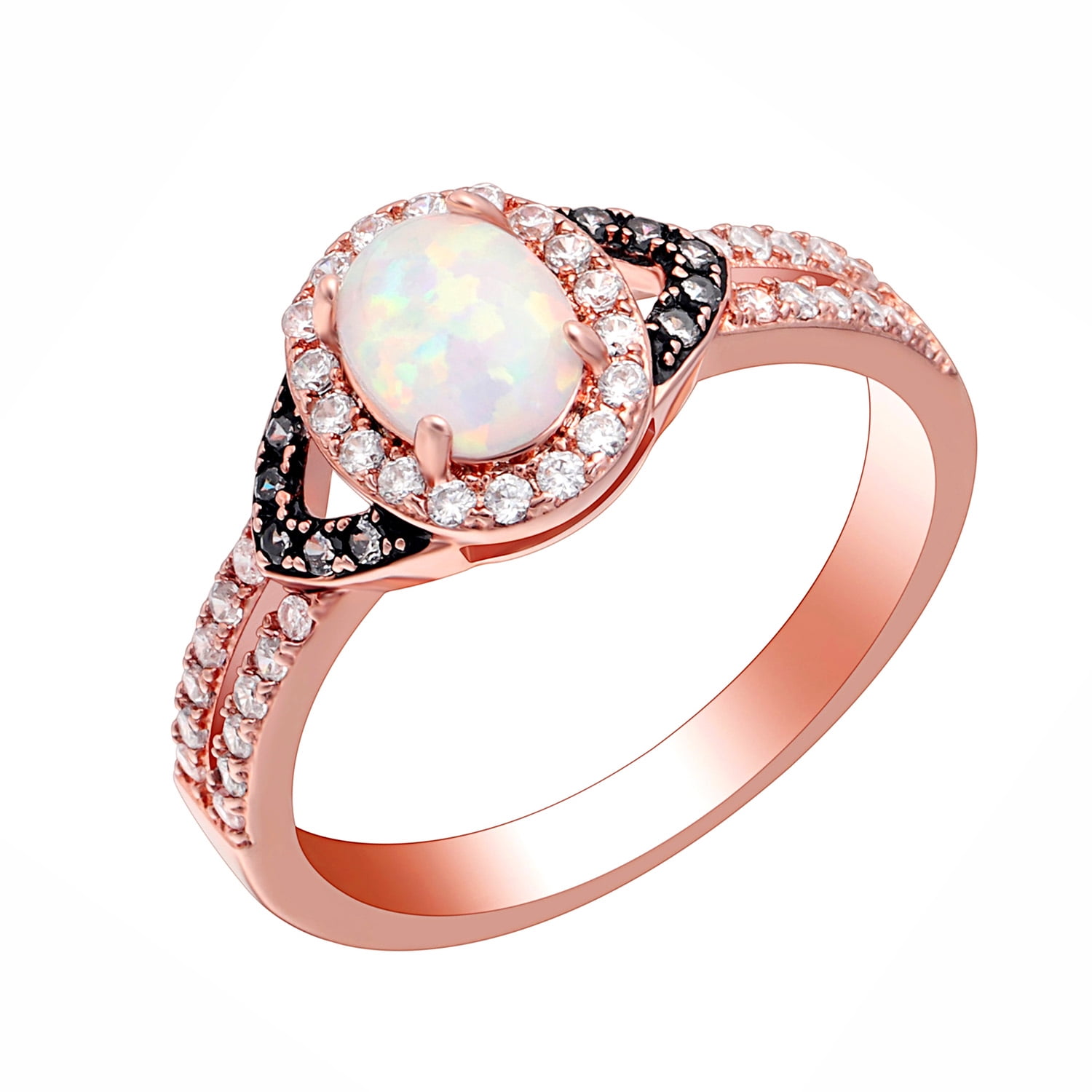 Chocolate Rose Gold Plated White Fire Opal Engagement Ring Women Ginger Lyne