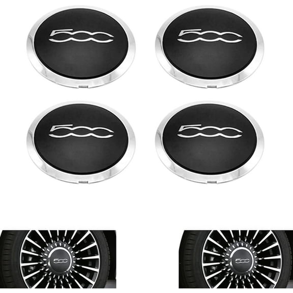 Autpvcol Car Wheel Hub Caps White Circle White Letter,Alloy Cover Chrome for Fiat 500 51884863 compatible with 68078419AC 68078421AC (4 pack)