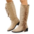 thumbnail image 6 of Taylonsss Women's Retro Solid Color Suede Chunkys Heel Square Toe Slip-On Tassel Mid-Heel Knee-High Boots for Winter Casual Wear Comfortable and Stable with Warm Lining, 6 of 8