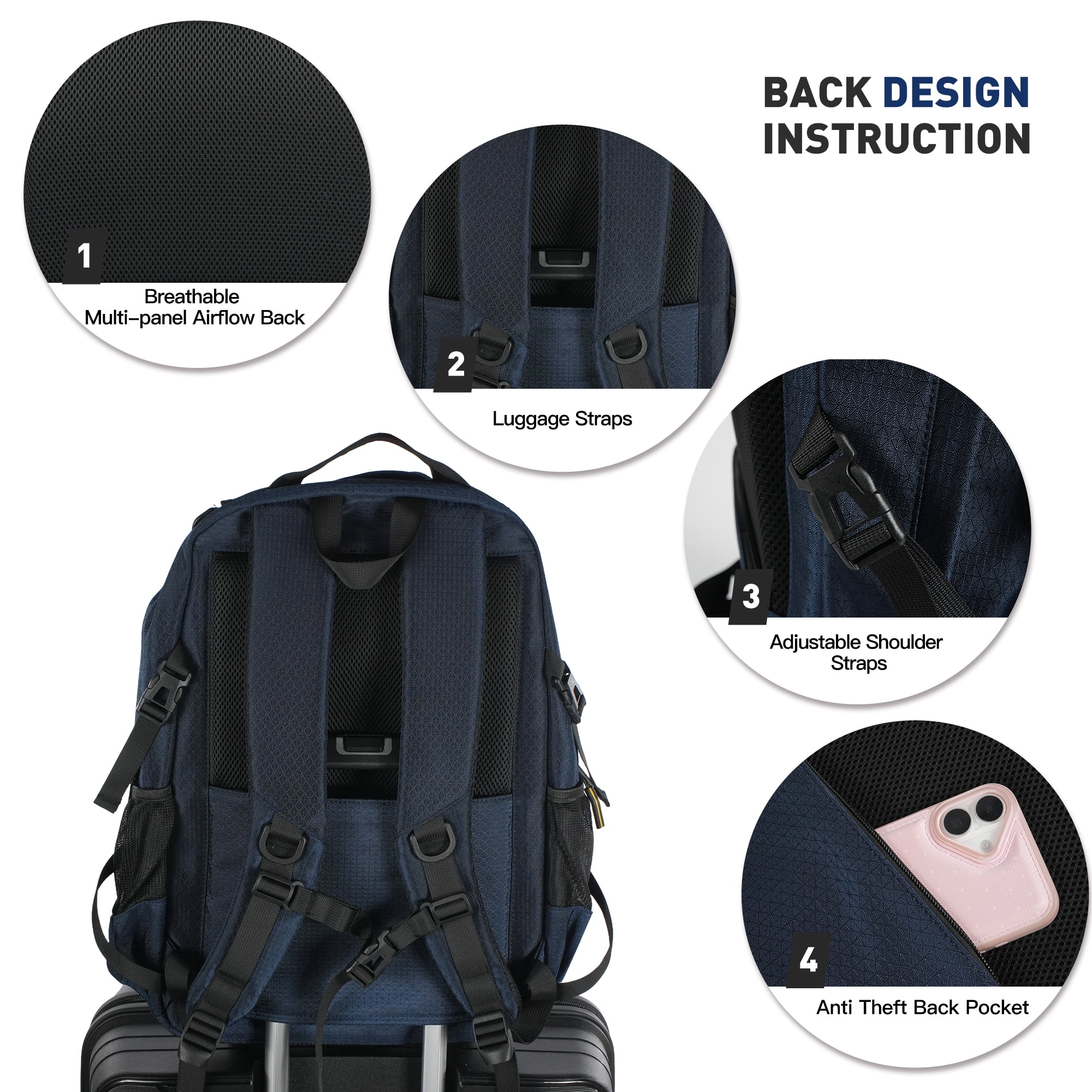 Smicure Travel carry on Backpack Laptop Business 18 Inch Business Anti Theft Slim Sturdy College School Computer Bag.Blue