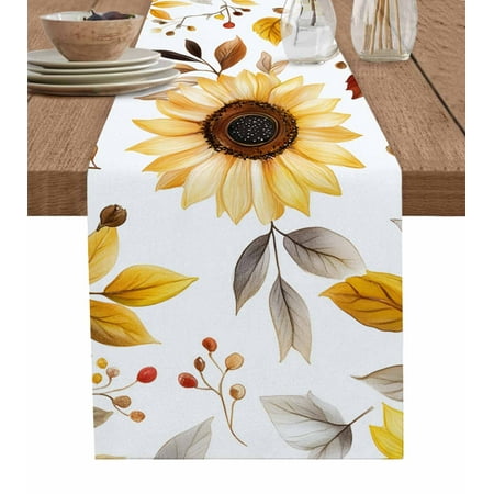 

Table Runner Dresser Scarf 13 x 70 Inch Sunflower Leaf Spring Plants Pastoral Style Table Runners Non-Slip Heat Kitchen Dining Table Decor for Indoor Outdoor Home Party Decoration