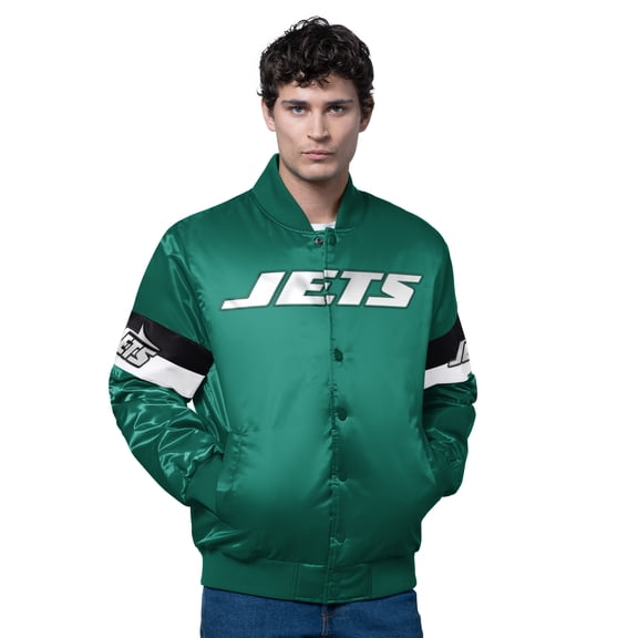 Men's Starter Green New York Jets Triple Option Satin Varsity Full-Snap Jacket