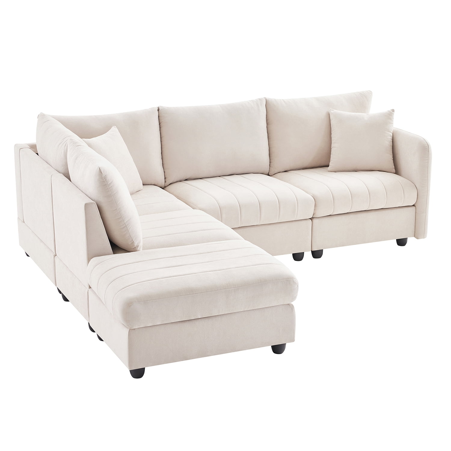 Hommoo Modern Sectional Sofa with 2 Pillows, 5-Seat L-Shaped Couch Sofa Set with Ottoman, Modern Indoor Living Room Furniture, for Various Combinations,Apartment, Beige