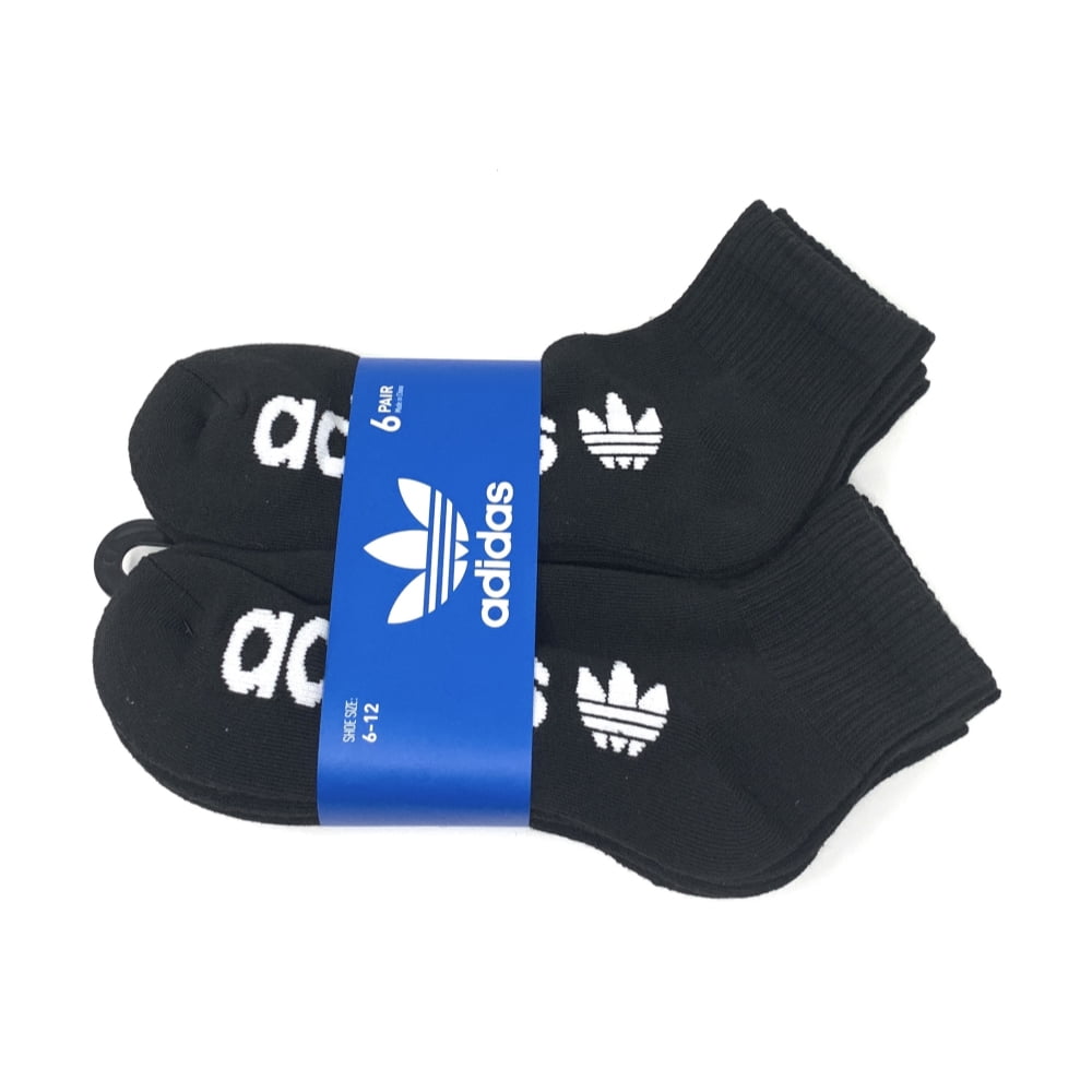 adidas Men's Originals Quarter Ankle Socks, 6 Pairs, (Shoe Size 6-12) (Black)